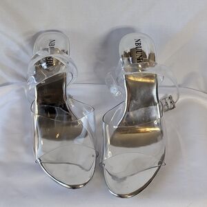 Strappy Open Toe Heels Clear With Silver Tone Detail Brand New Size 36 Or 5.5